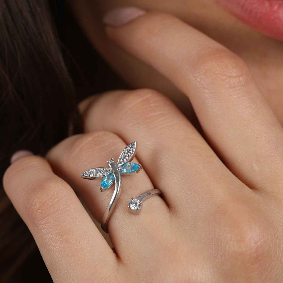 Clara 925 Sterling Silver Butterfly Open Ring | Size Adjustable, Rhodium Plated, Swiss Zirconia
