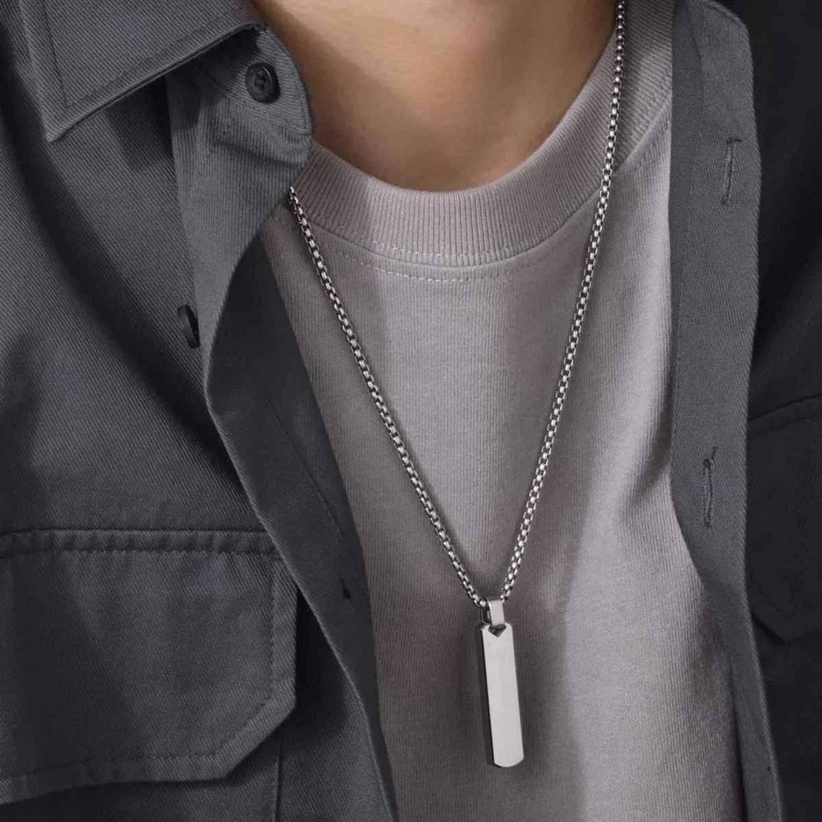 Fashion Frill Men's Bar Pendant Pendant Chain Silver Onesize
