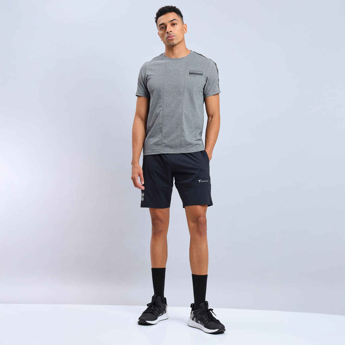 Technosport Men Poly Solid Relax Fit Sports Shorts with ELASTO LITE | Black | L