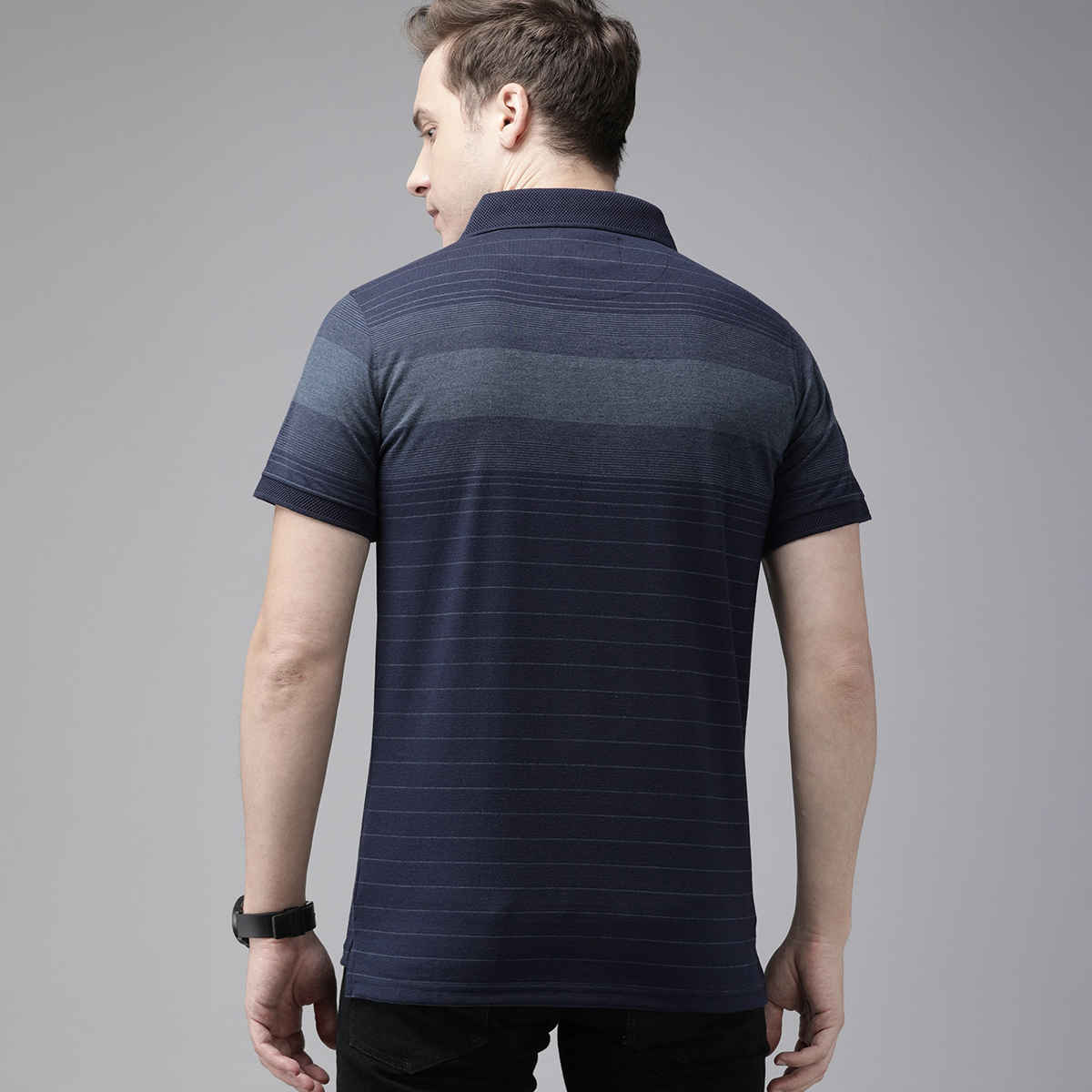 The Bear House Men Vertical Striped Slim Fit Cotton Polo T- Shirt Style-Larsan Color -Blue Size - S
