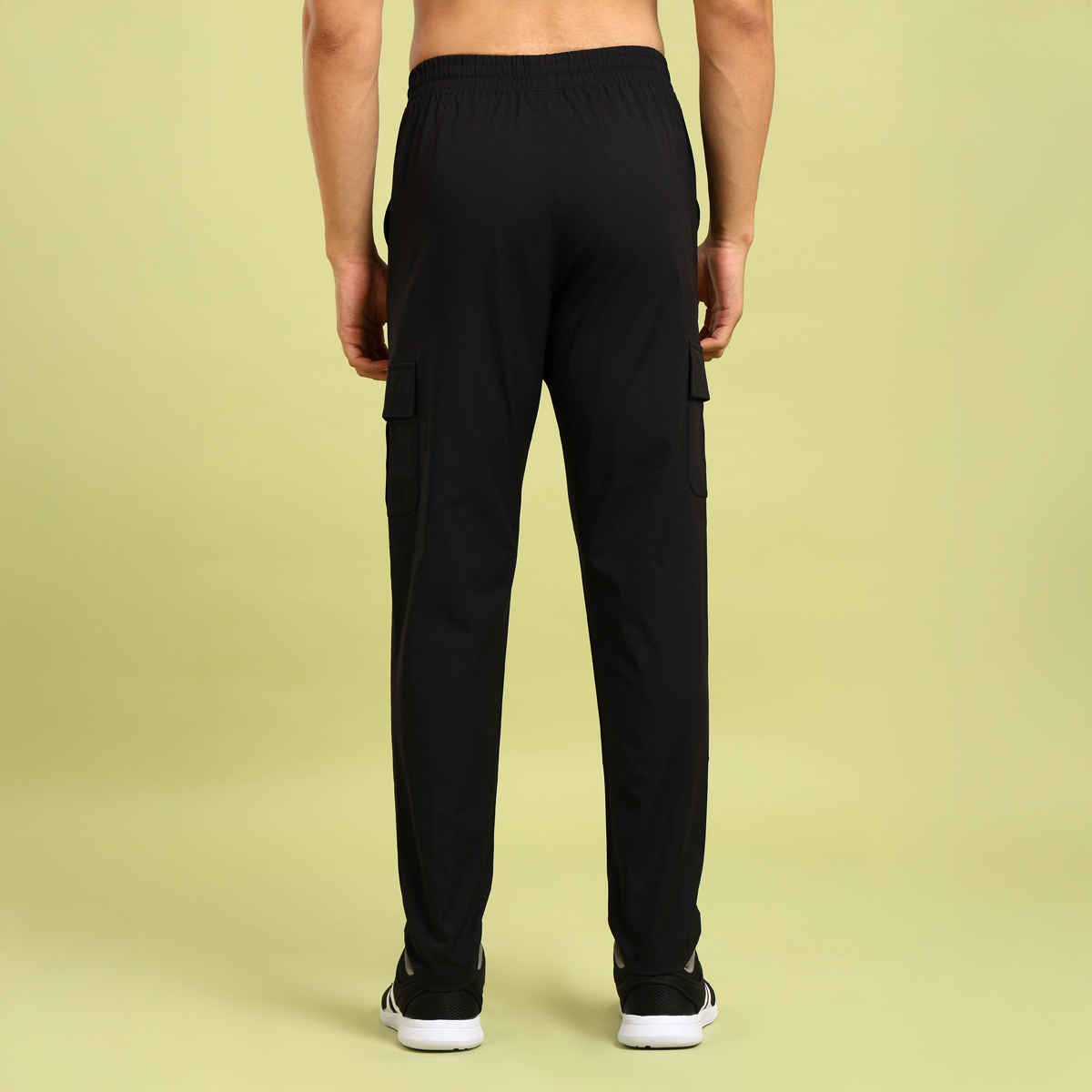 Technosport Men Poly Solid Relax Fit Sports Cargo Trackpants with TS FLEXI | Black | 2XL