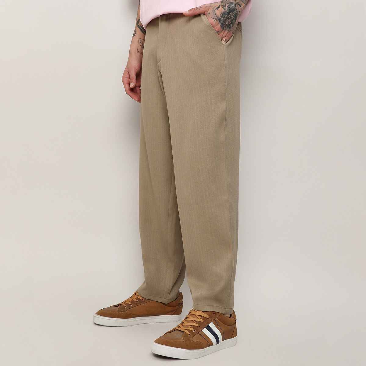 Campus Sutra Men's Solid Tailored Trousers | Brown Beige - 32