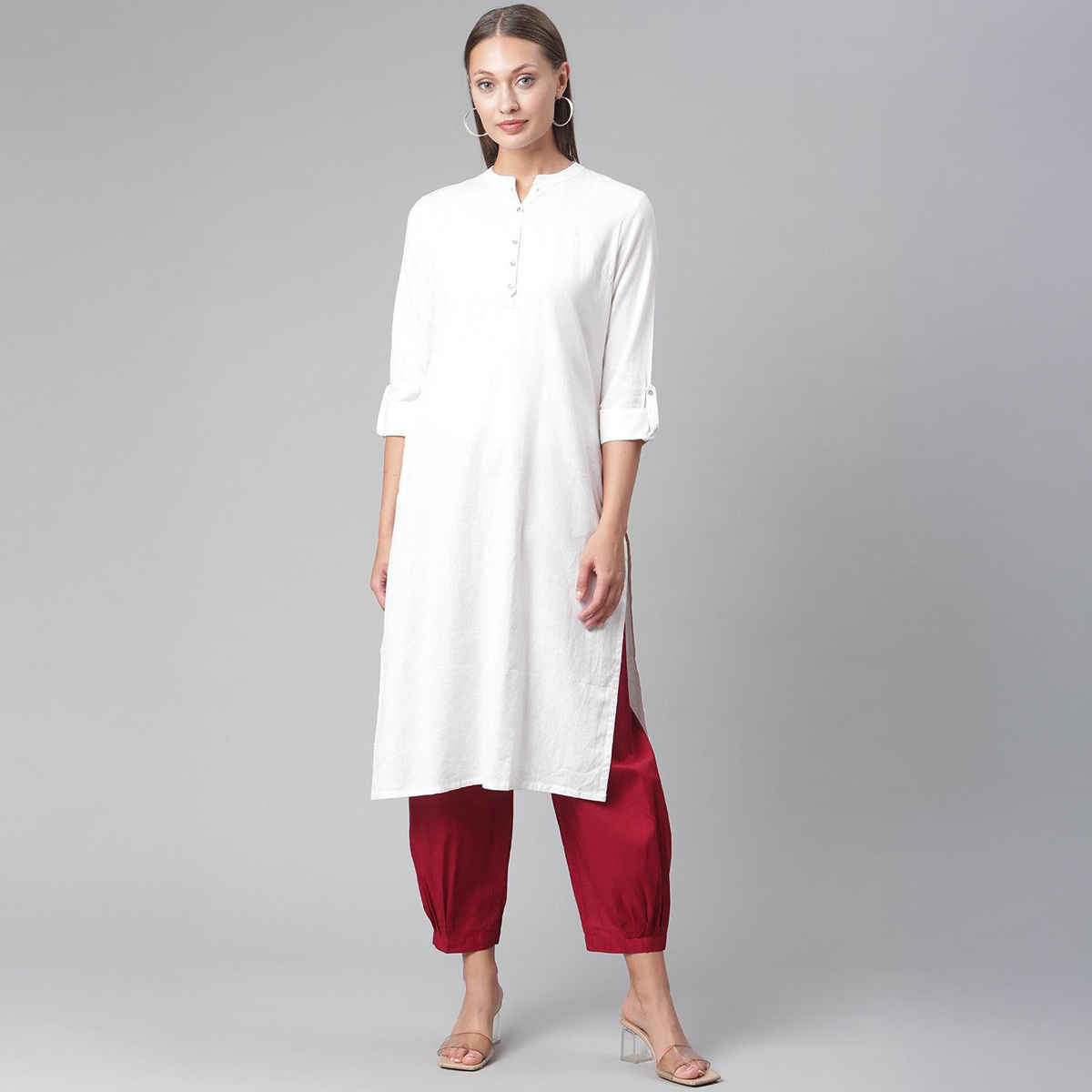 Divena women's White Solid Pure Cotton Straight Kurta DK0567 | M