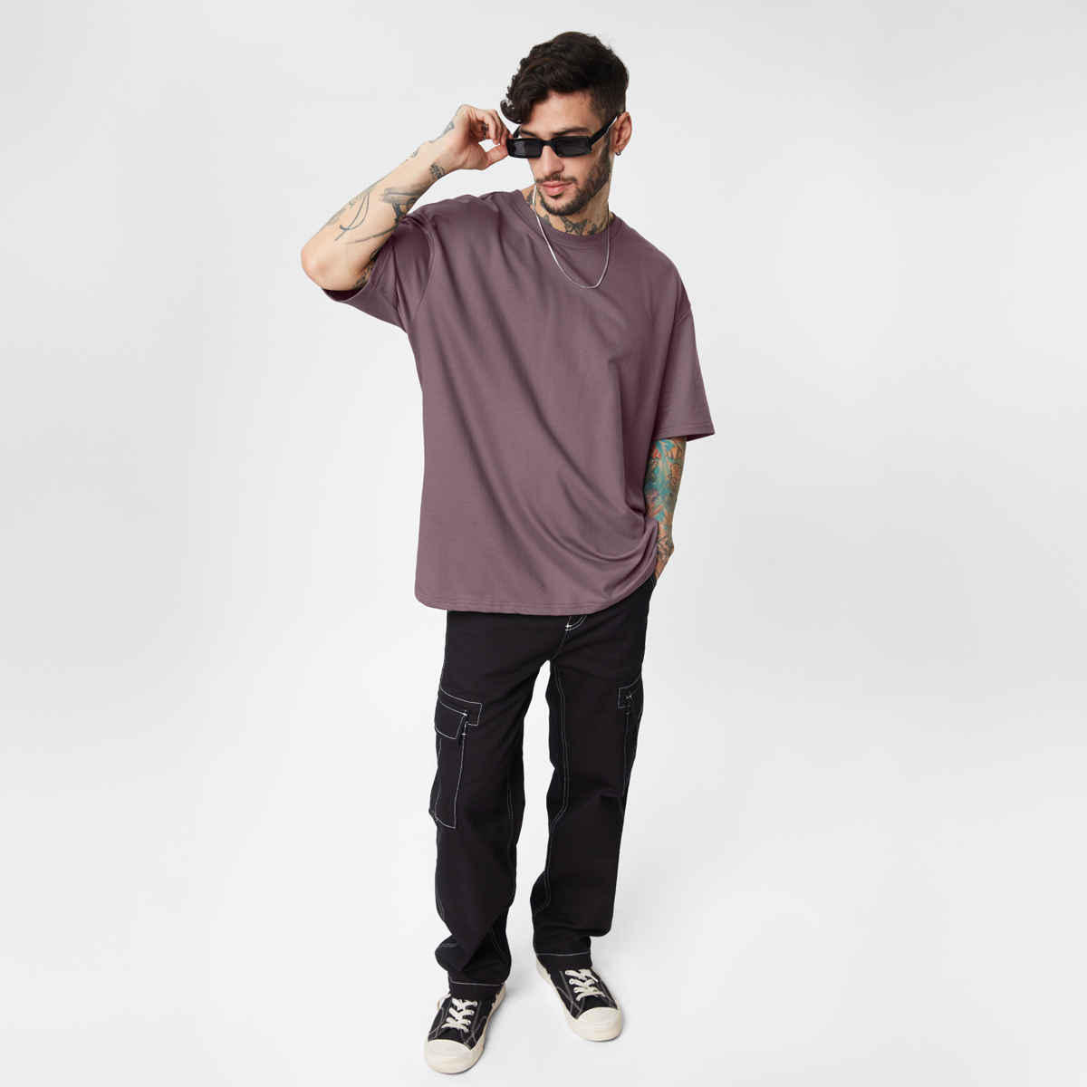 The Souled Store Solids- Pale Purple Oversized T-Shirts, Purple, L