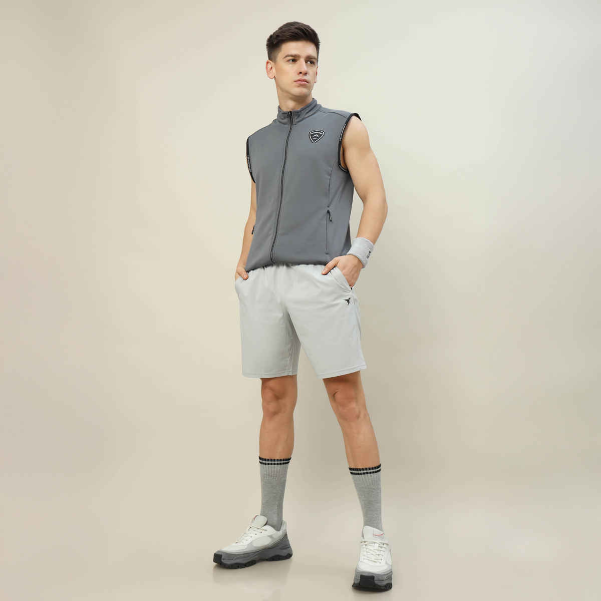 Technosport Men Poly Solid Relax Fit Sports Shorts with TECHNOLITE | Lunar Grey | L