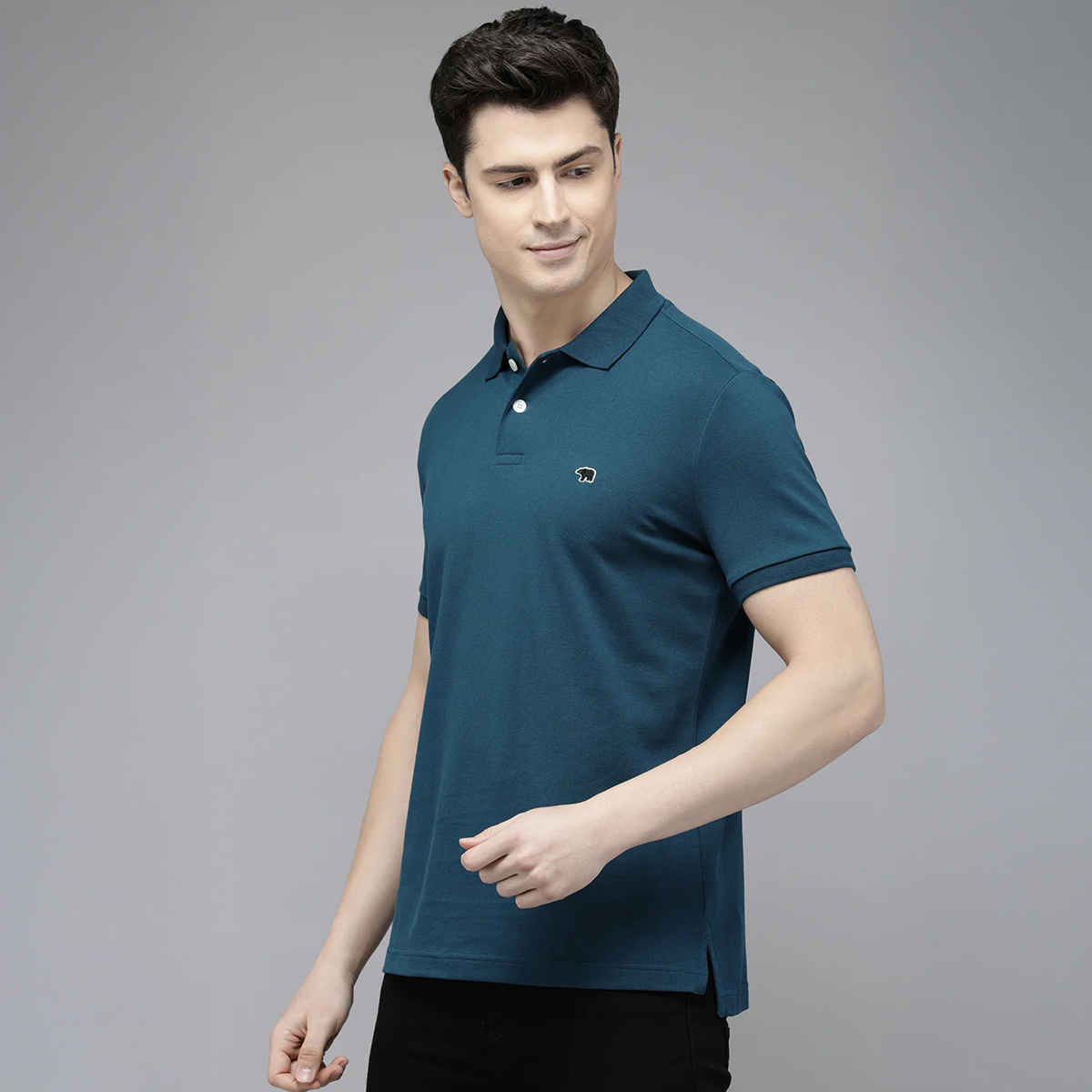 The Bear House Men Slim Fit Solid Polo T-shirt - Methyl | Blue | S