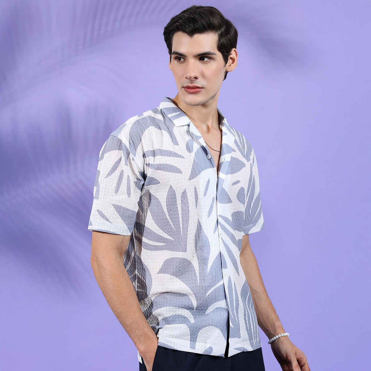 The Indian Garage Co Men's Relaxed Fit Floral Printed Casual Shirts | Grey - L