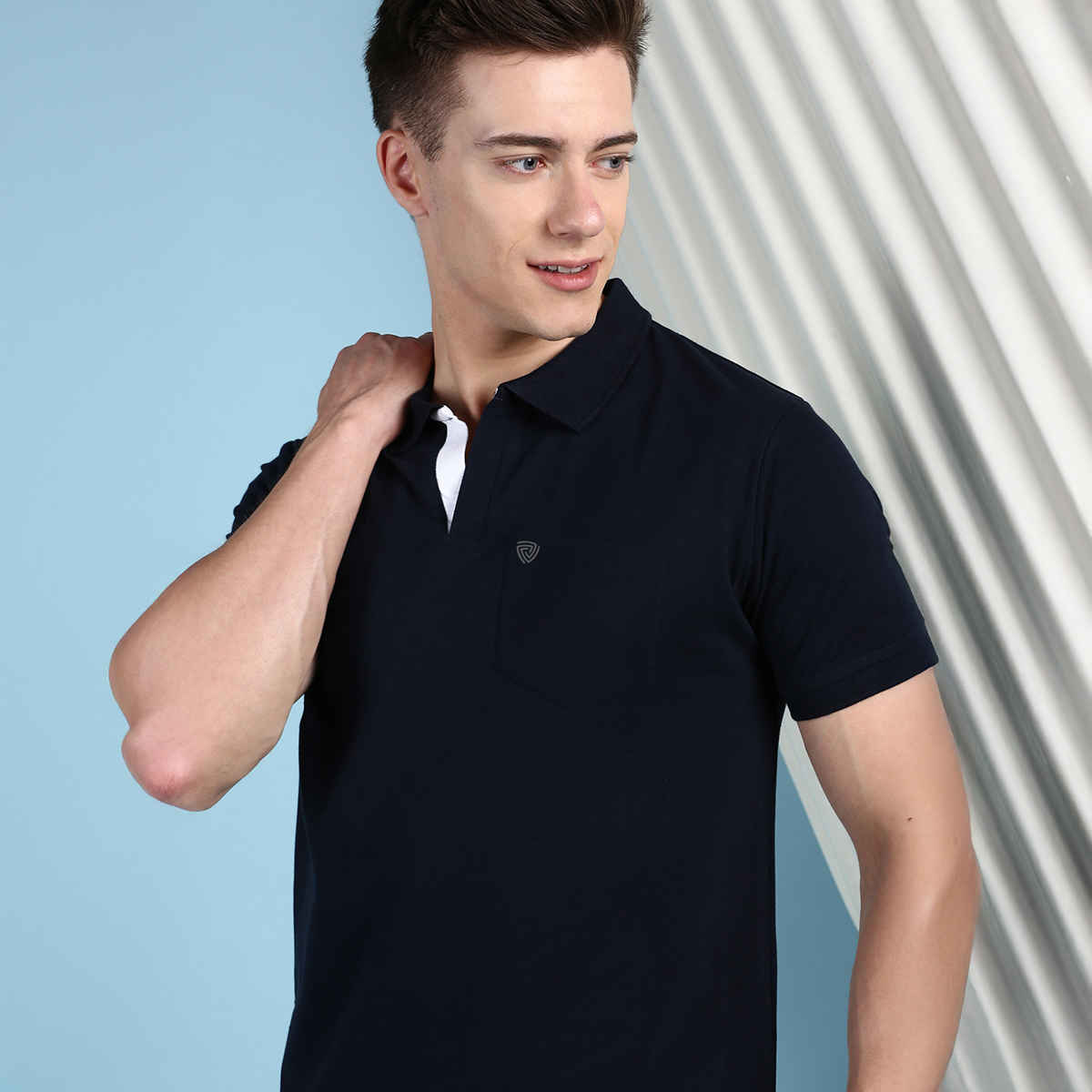 Lux Cozi Solid Cotton Polo T-shirt with Pocket for Men | Navy | Size - M