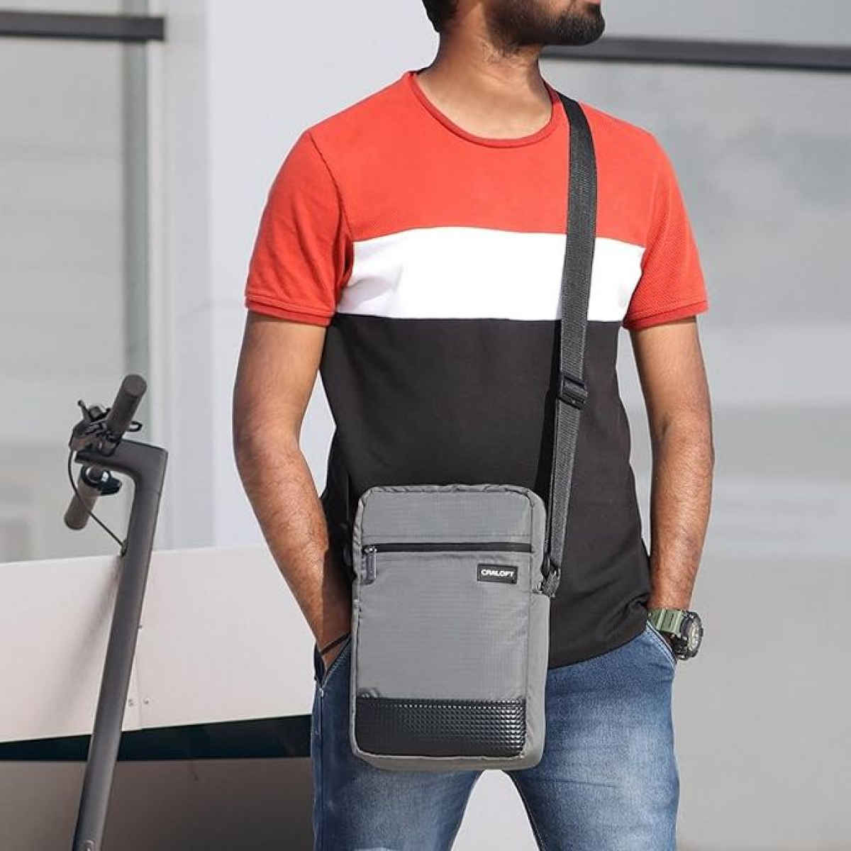 Craloft Polyester 11.5-Inch Side Sling Bag for Men - Crossbody Tablet / iPad Passport Bags (S1)