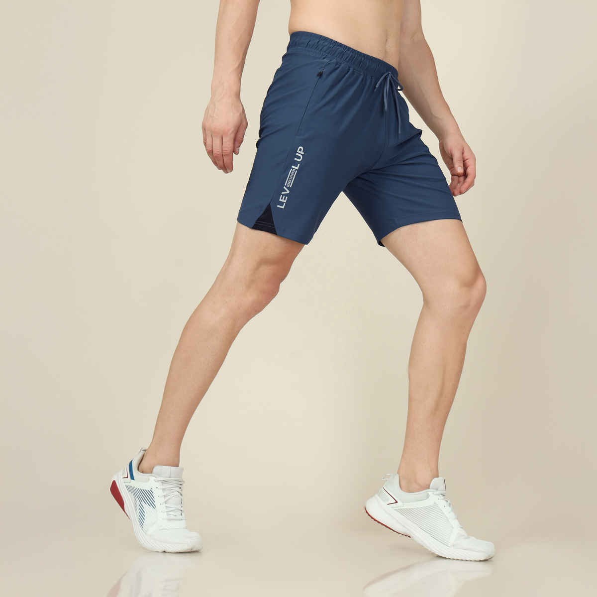 Technosport Men Poly Solid Slim Fit Sports Shorts with ELASTO LITE | Light Navy | XXL