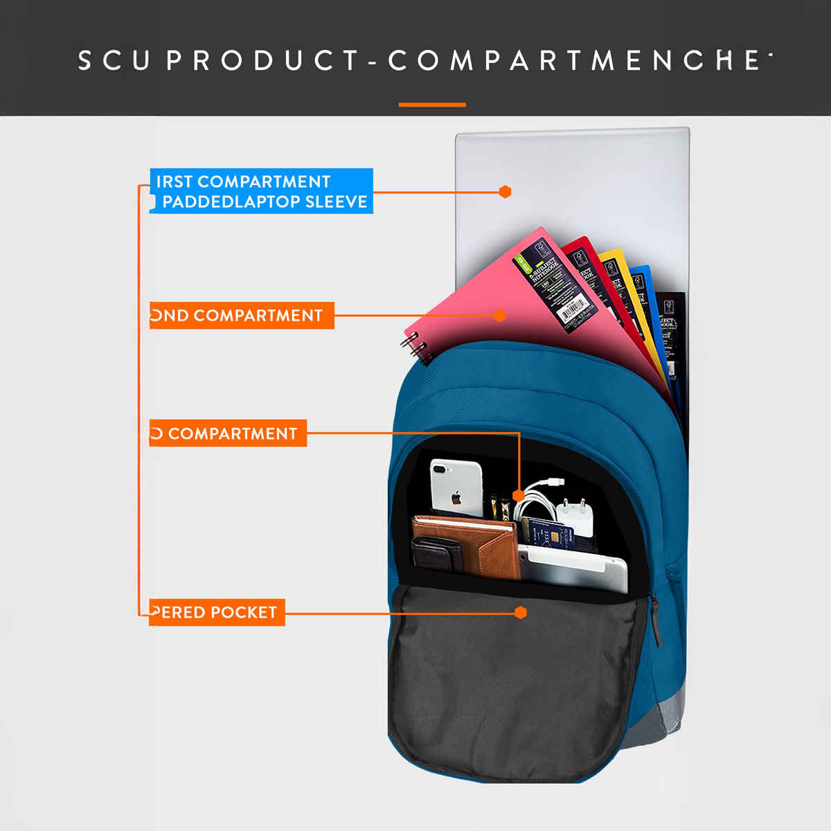 Lunar's Unisex Polyester 48 L Padded Grab Handle Laptop Backpack | Blue and Grey