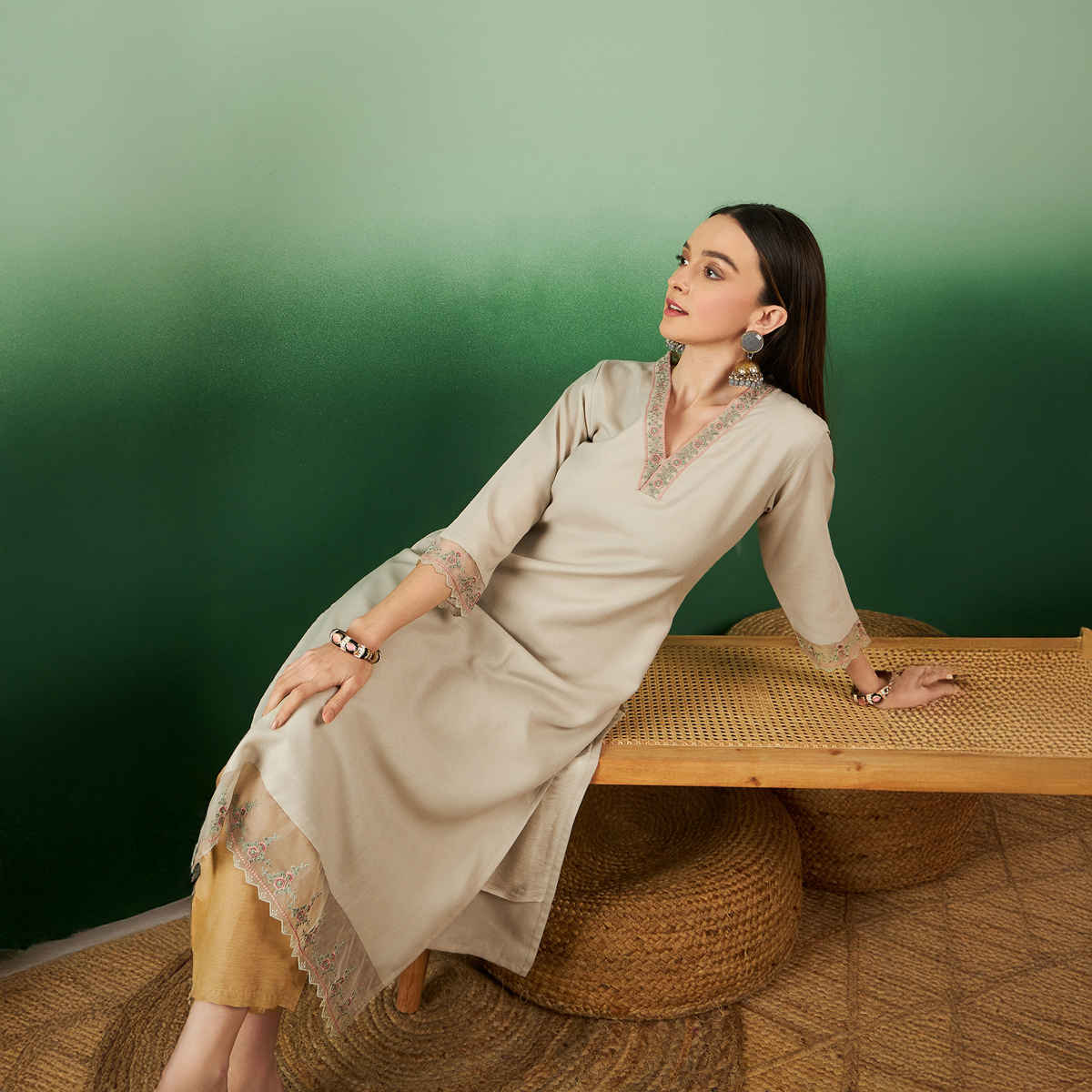 Kesaria Women's Trendy Stylish Kurti | Light Green - XXL