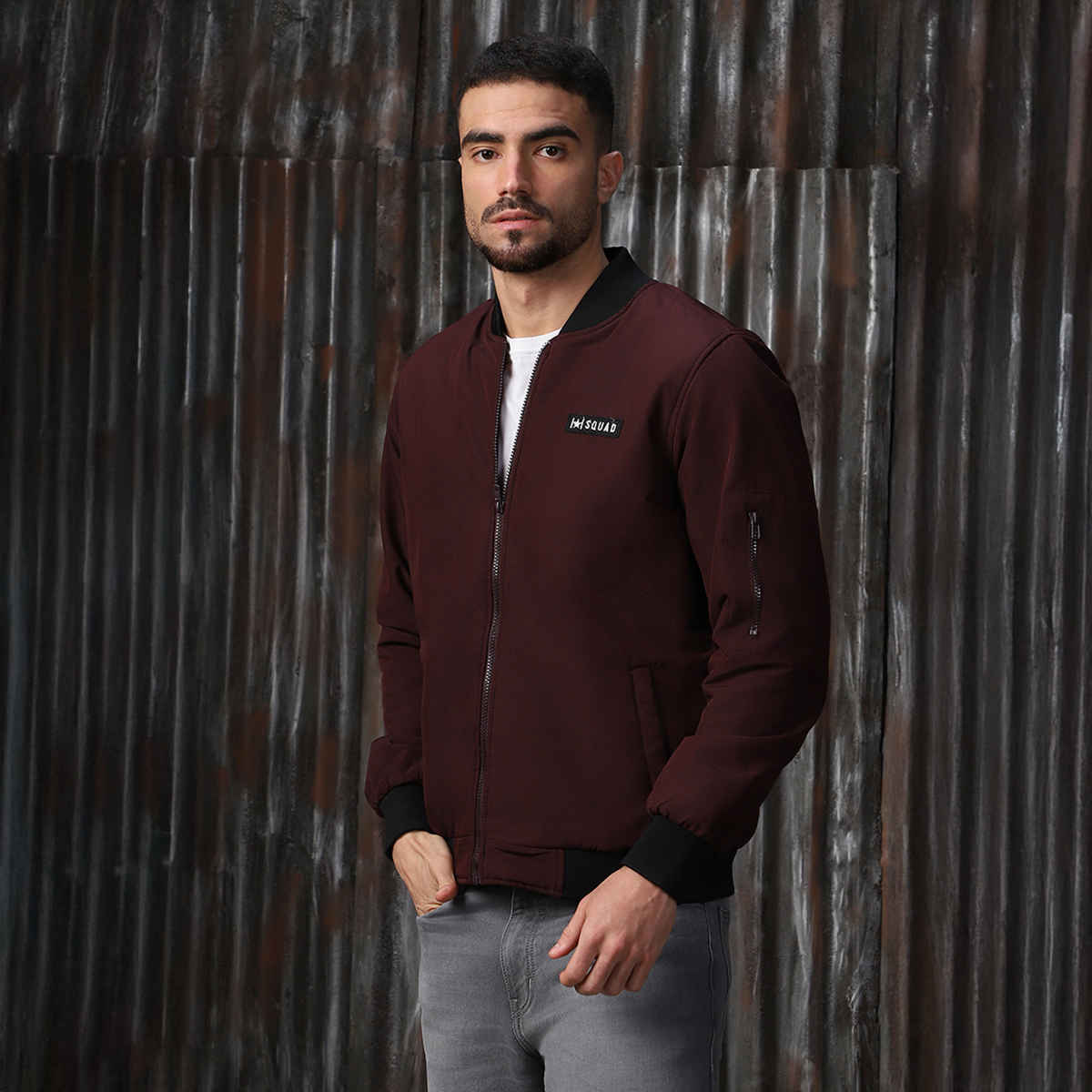 High Star Men's Lightweight Bomber Jacket | Maroon - L