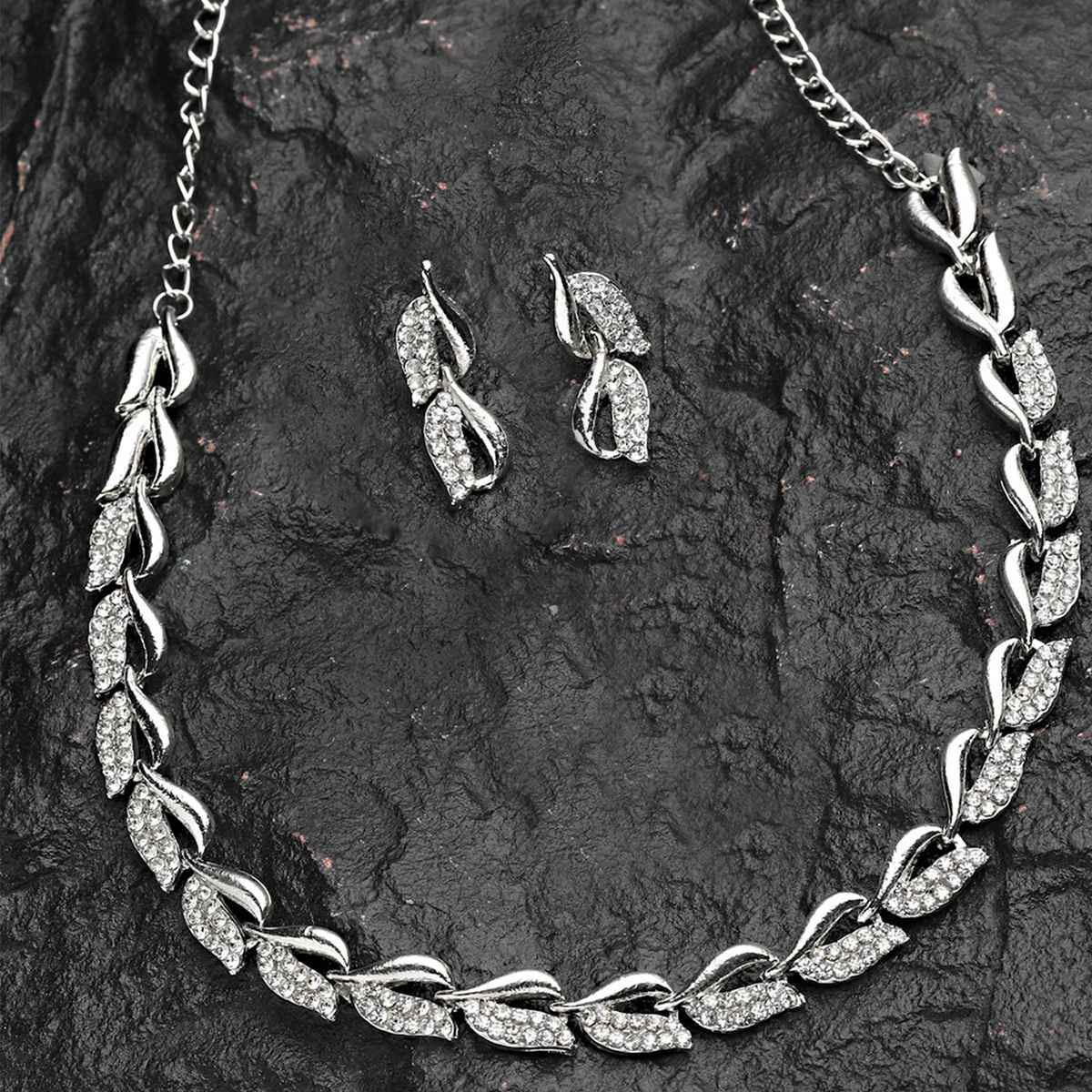 Zeneme Silver-Plated American Diamond Studded Jewellery Set For Women & Girls.