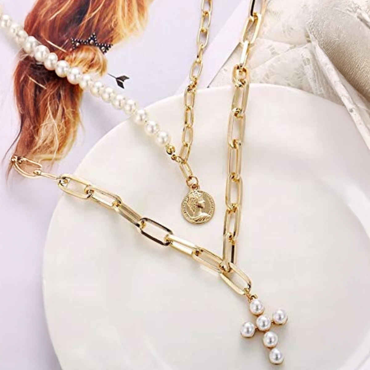 YouBella Latest Design Trendy Multi Layer Necklace Gold Plated Multi Strand for Women (YBNK - 5786)