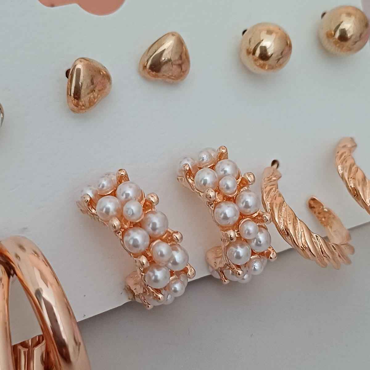 Set of 6 Earrings Rose Gold Style 2