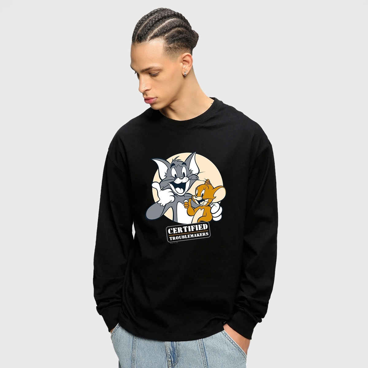 Bewakoof Men's Certified Troublemakers Graphic Printed Oversized T-shirt | Black - S