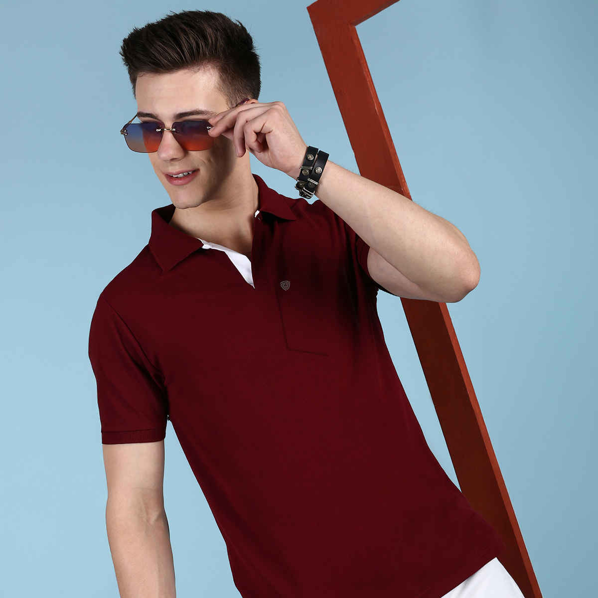 Lux Cozi Men's Solid Cotton Polo T-shirt with Pocket | Maroon - M