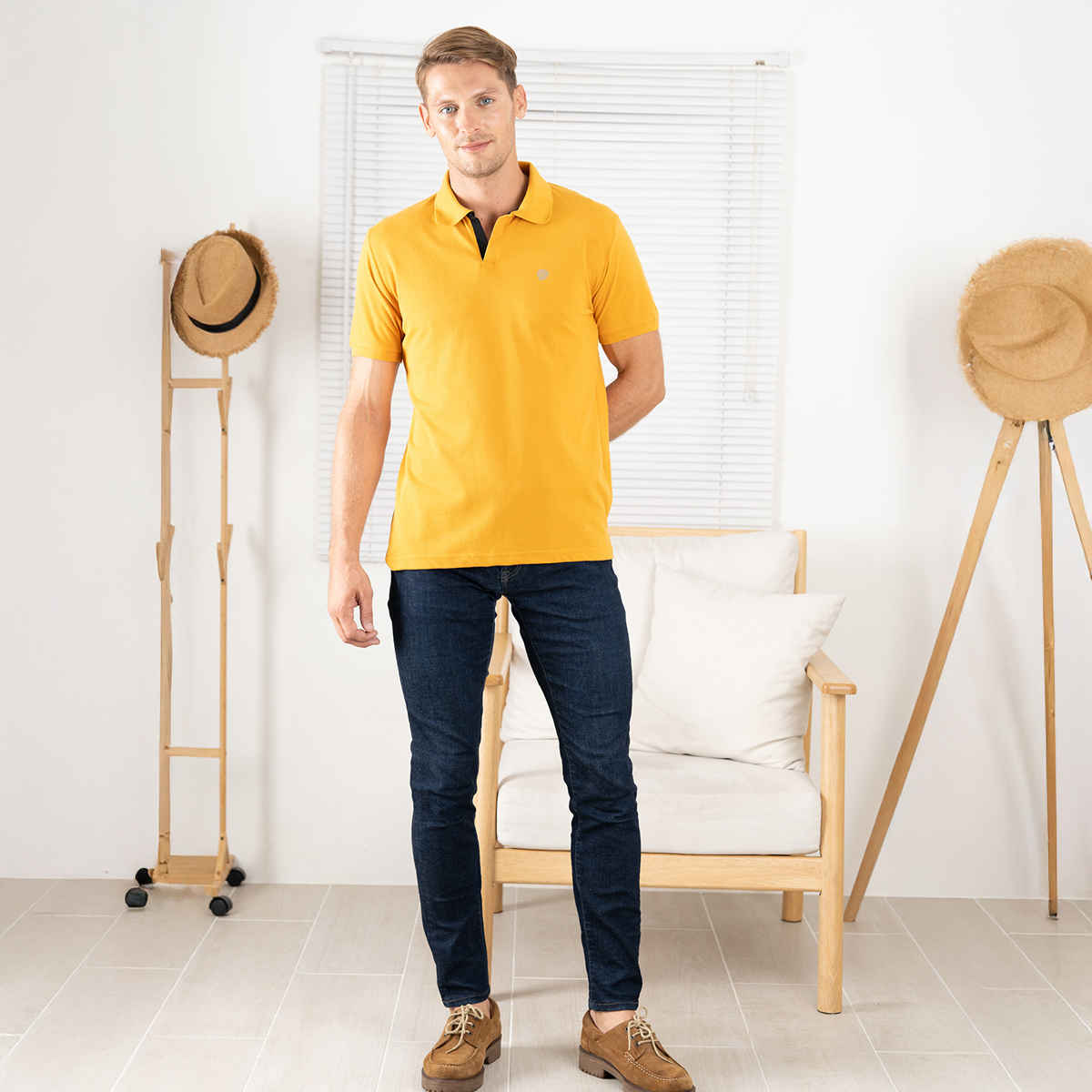 Lux Cozi Men's Cotton Polo T-Shirt, Mustard, M