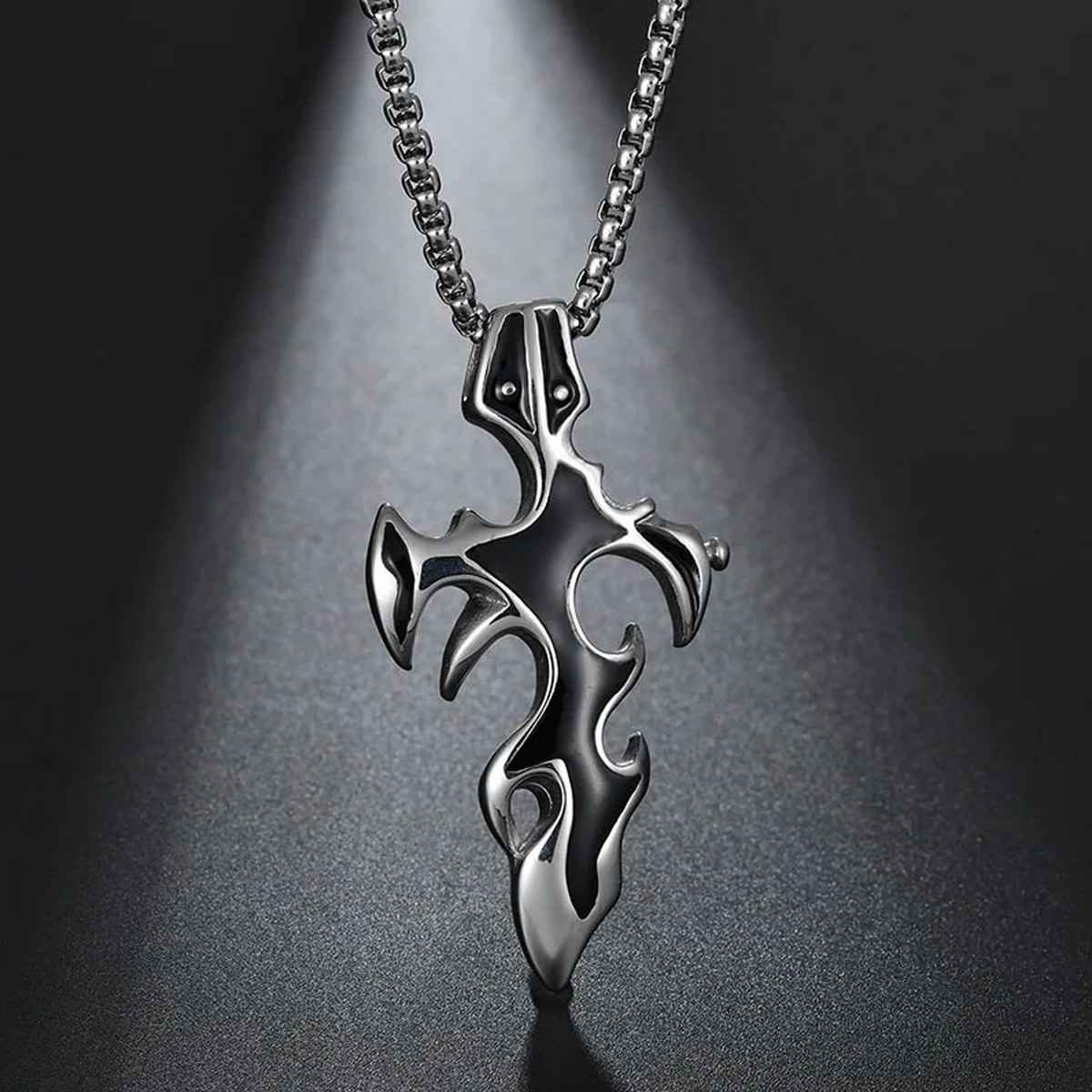 Fashion Frill Men's Flame Cross Pendant Chain Silver Onesize