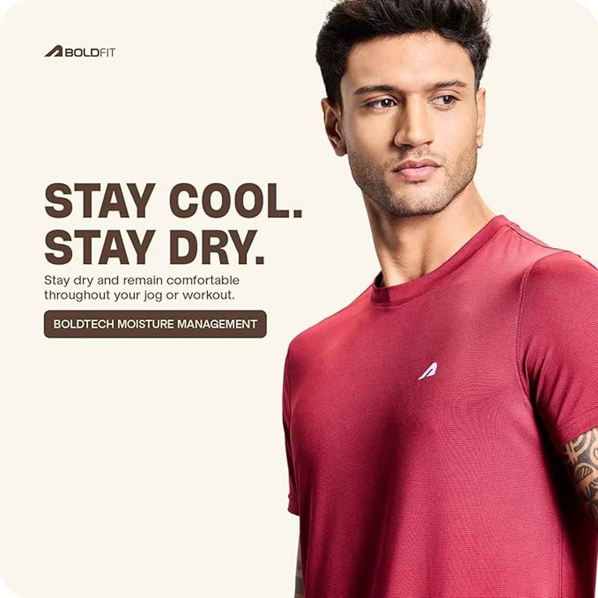 Boldfit Men's Gym T-shirt Round Neck Active Quick Dry Gym & Sports | Red - S