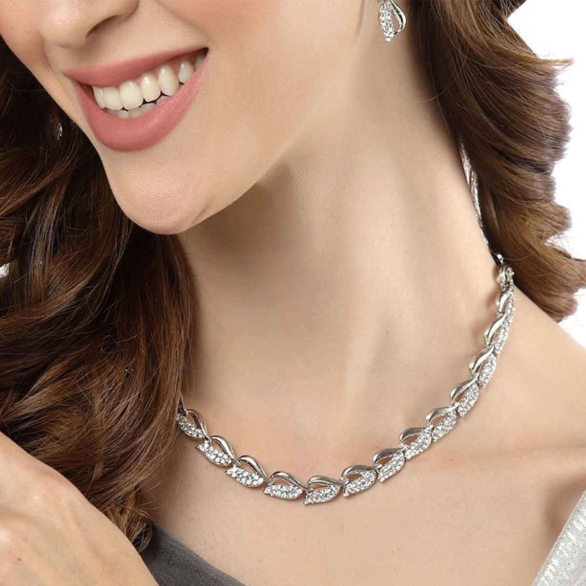 Zeneme Silver-Plated American Diamond Studded Jewellery Set For Women & Girls.