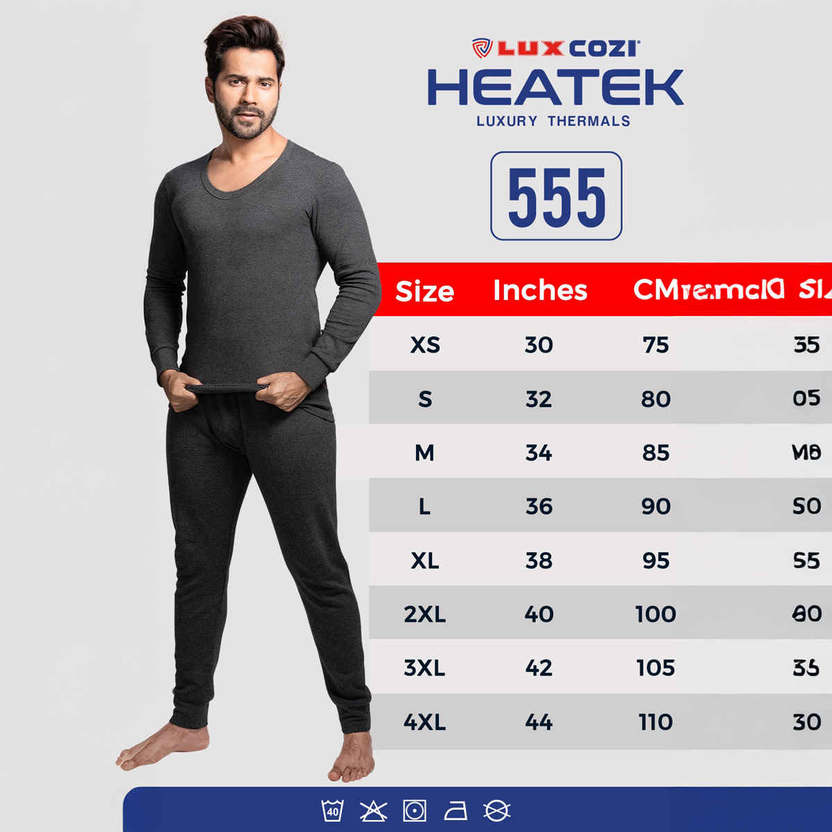 Lux Cozi Men's Heatek Thermal Comfort, Stretchable & Super Warm Set | Black Melange-85