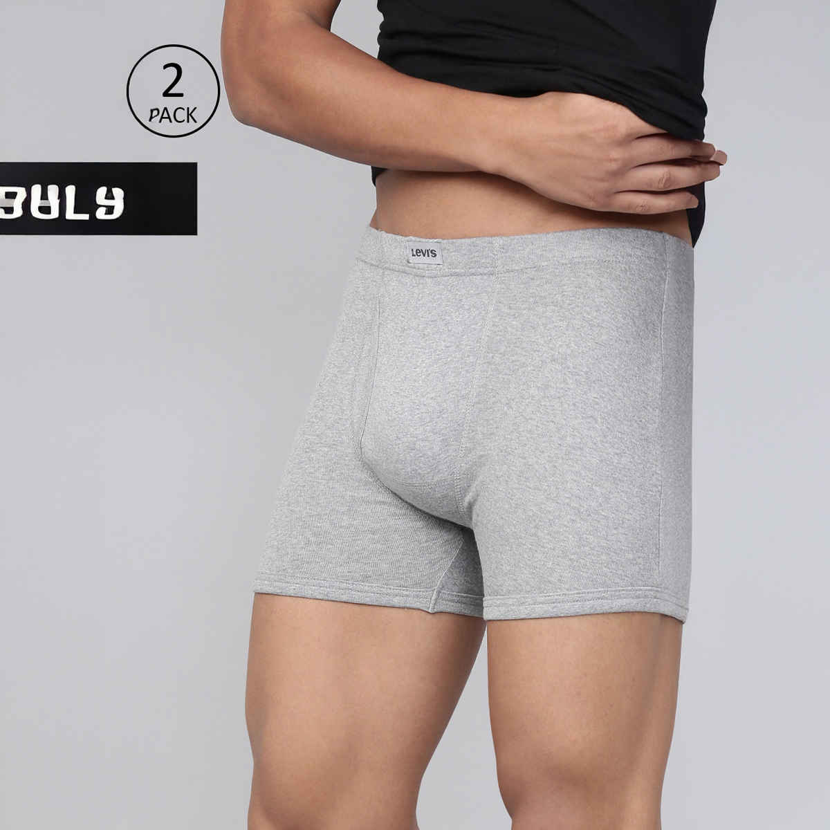 Levi's 010 Men's Comfort Boxer Brief | Contoured Double Pouch | Pack of 2 | Lt. Grey Mel,Black | XL
