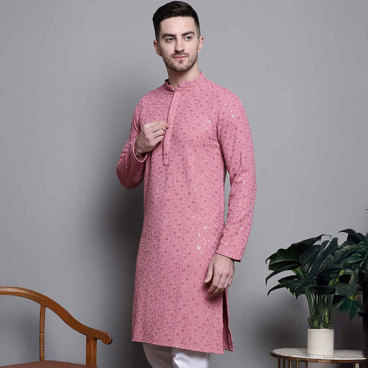 Jompers Men's Kurta | Ko 5006 | Coral - M