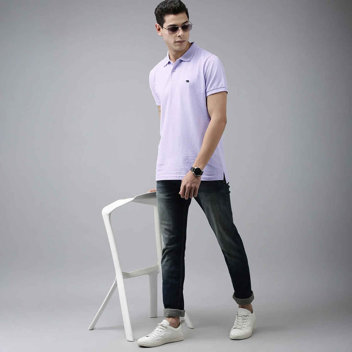 The Bear House Men Slim Fit Overdyed Polo T-shirt - Violetta | Purple | XL