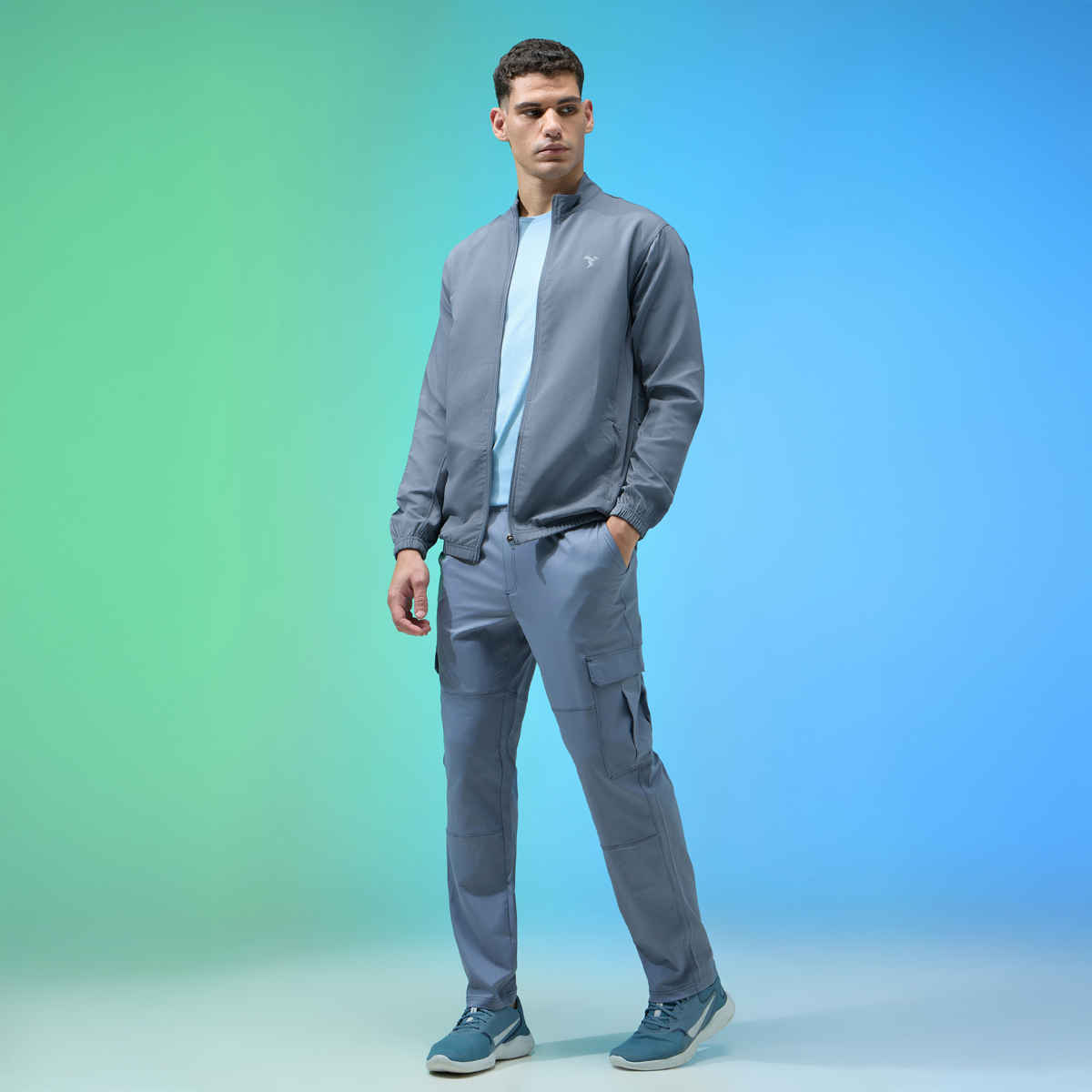 Technosport Men's Slim Fit Mock Neck Sports Jacket | TECHNOLITE Fabric | Blue - M