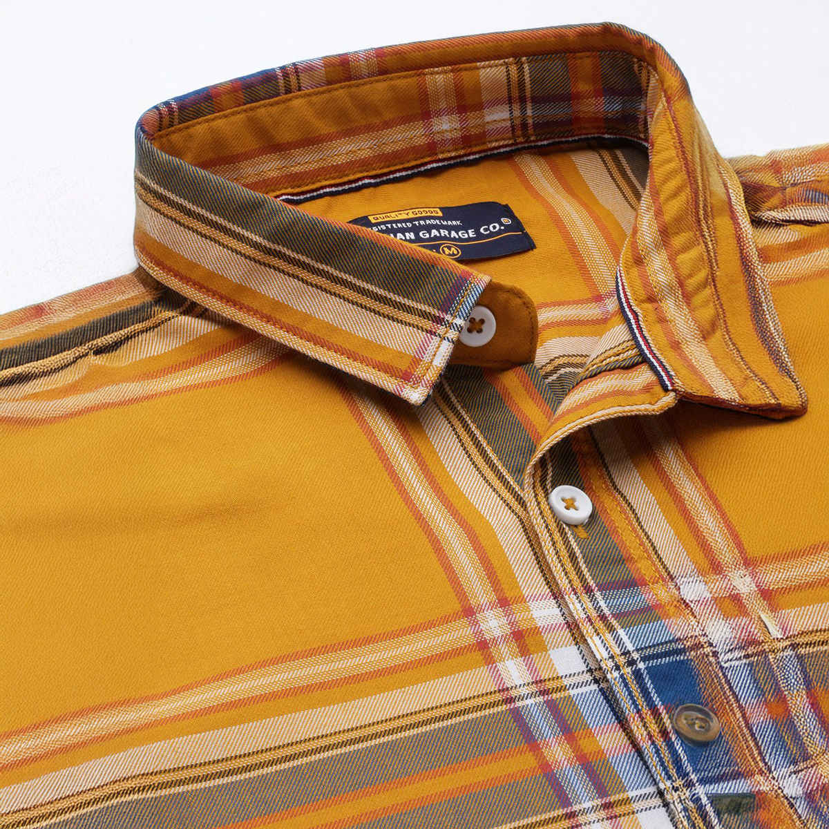 The Indian Garage Co Men's Regular Fit Checked Casual Shirt | Yellow - XL