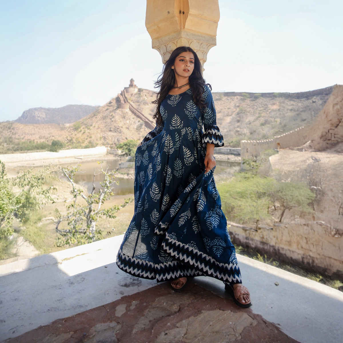 Divena Women s Blue Long Cotton Anarkali | DK0542 | XL