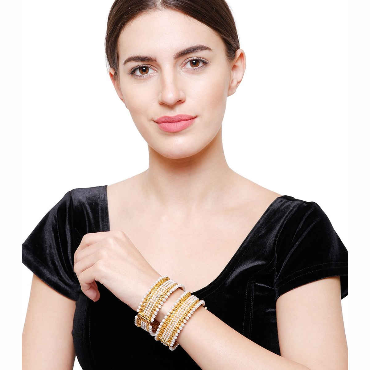 Youbella Traditional Jewellery Gold Plated And Pearl Bangle Set For Women(Golden)(Ybbn - 91053Bb - 2.8)