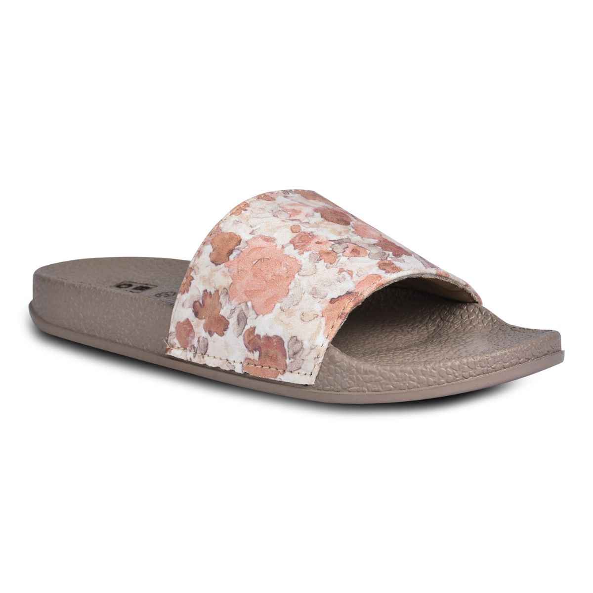 Paragon Cushion Comfort Tan Floral Slides For Women | Tan | UK 6