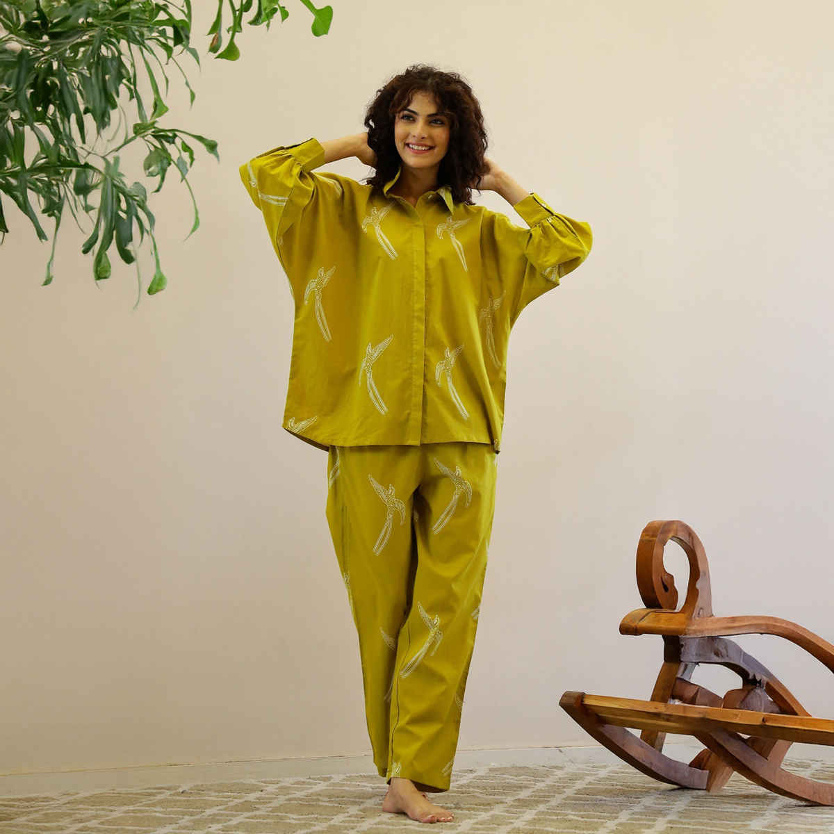 Sanskrutihomes Women Printed Mustard Night Suit SE-NSP-715 | S