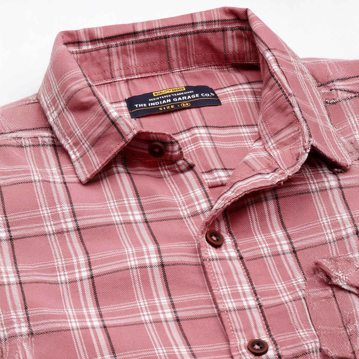 The Indian Garage Co Men's Regular Fit Checkered Casual Shirt | Pink - XL