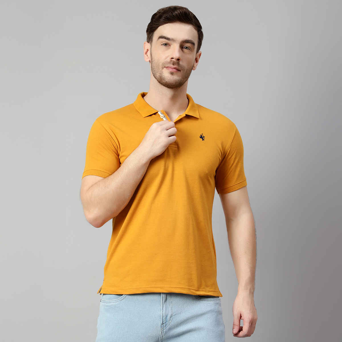 Cantabil Men's Solid Polo Neck Casual T-shirt | Mustard - XL