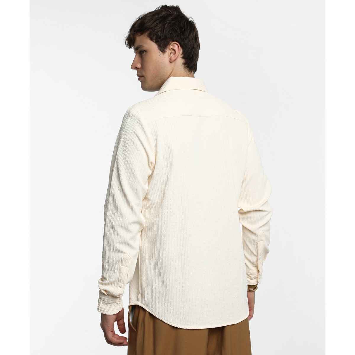 Campus Sutra Men's Stripe-Creased Shirt | Yellow - S