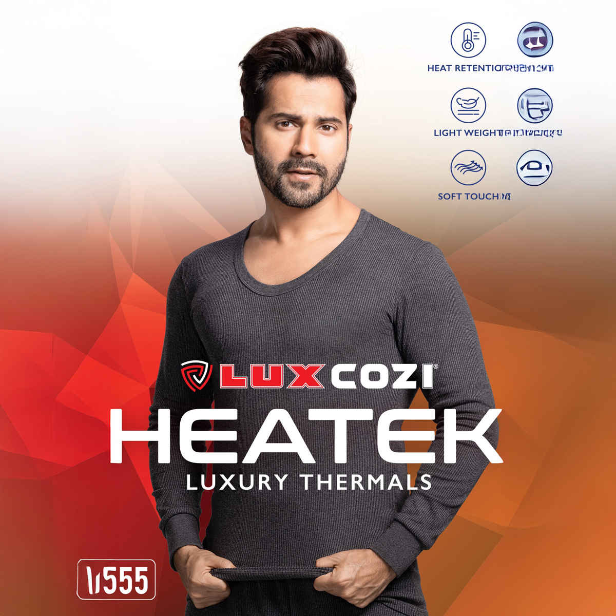 Lux Cozi Men's Heatek Thermal Comfort, Stretchable & Super Warm Set | Black Melange-90