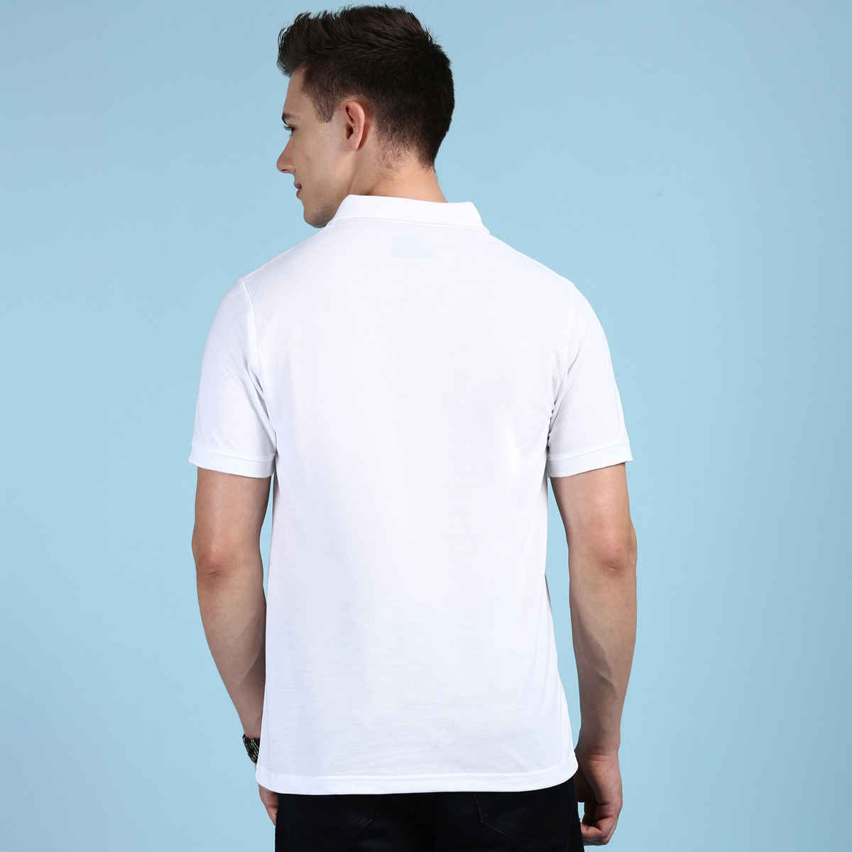 Lux Cozi Men's Solid Cotton Polo T-shirt with Pocket | White - S