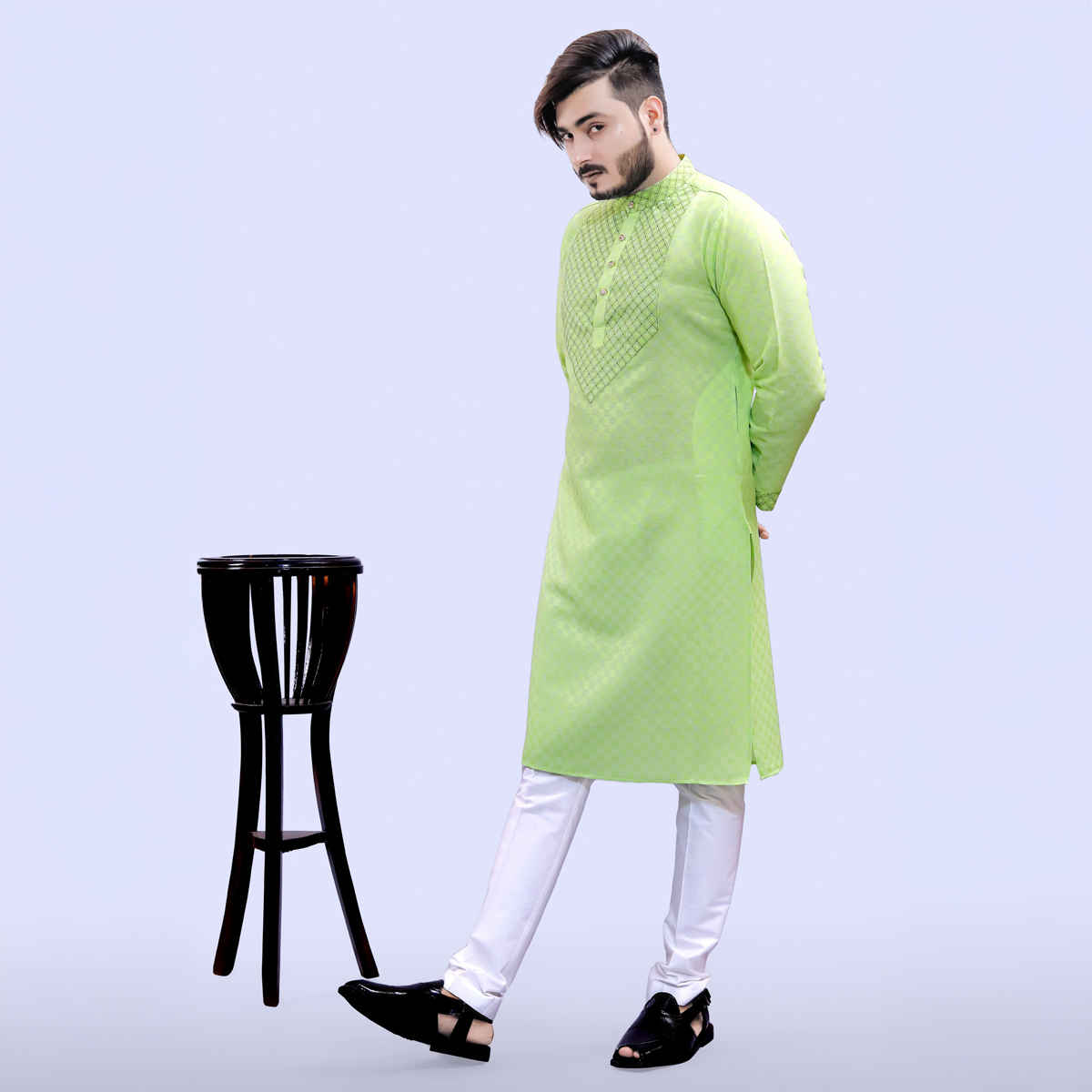 Tibra Collection Men Straight Kurta - Green | Designer | Cotton Blend | L