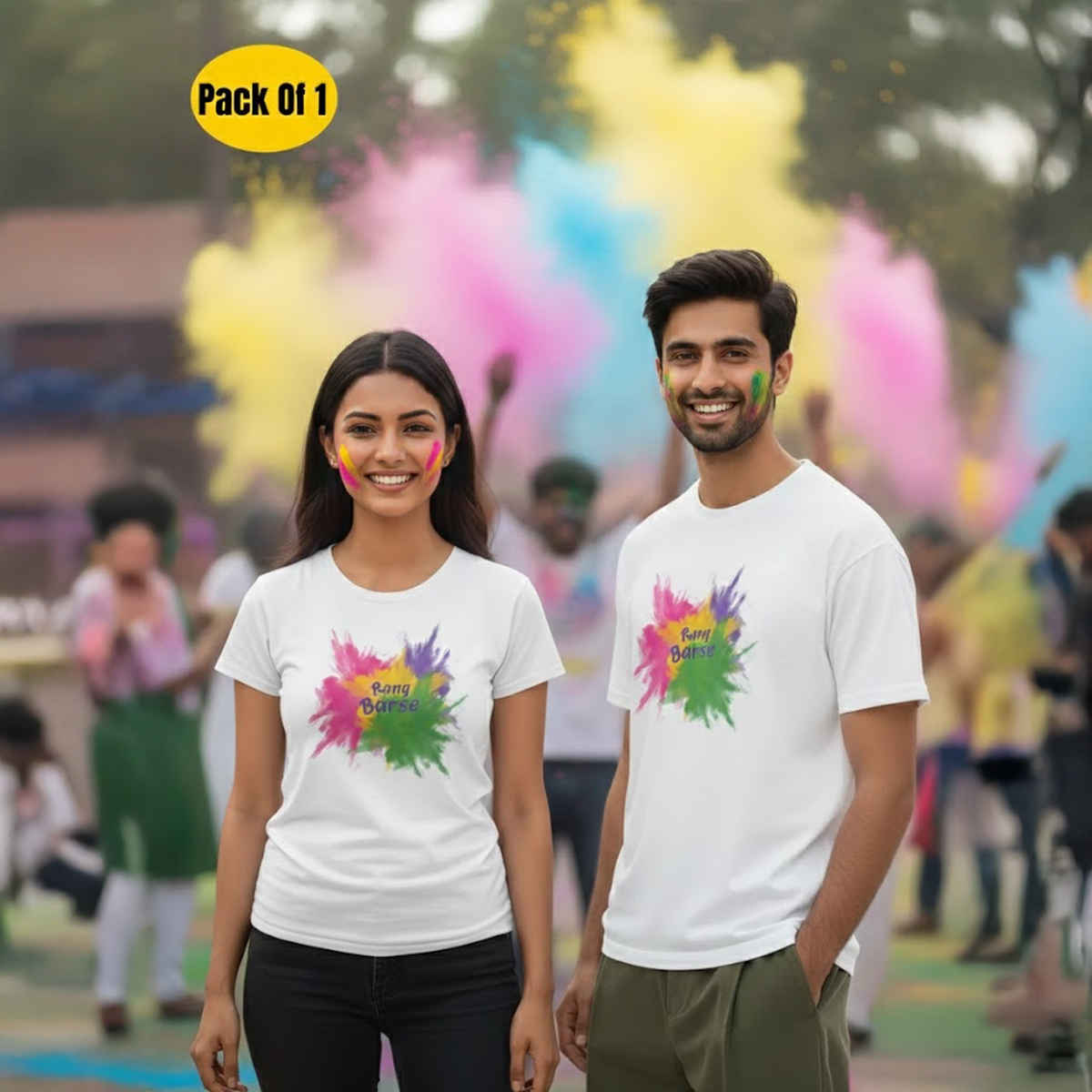 Springman Unisex Cotton Rich Half Sleeve Round Neck T-Shirt | White Rang Barse Printed | L