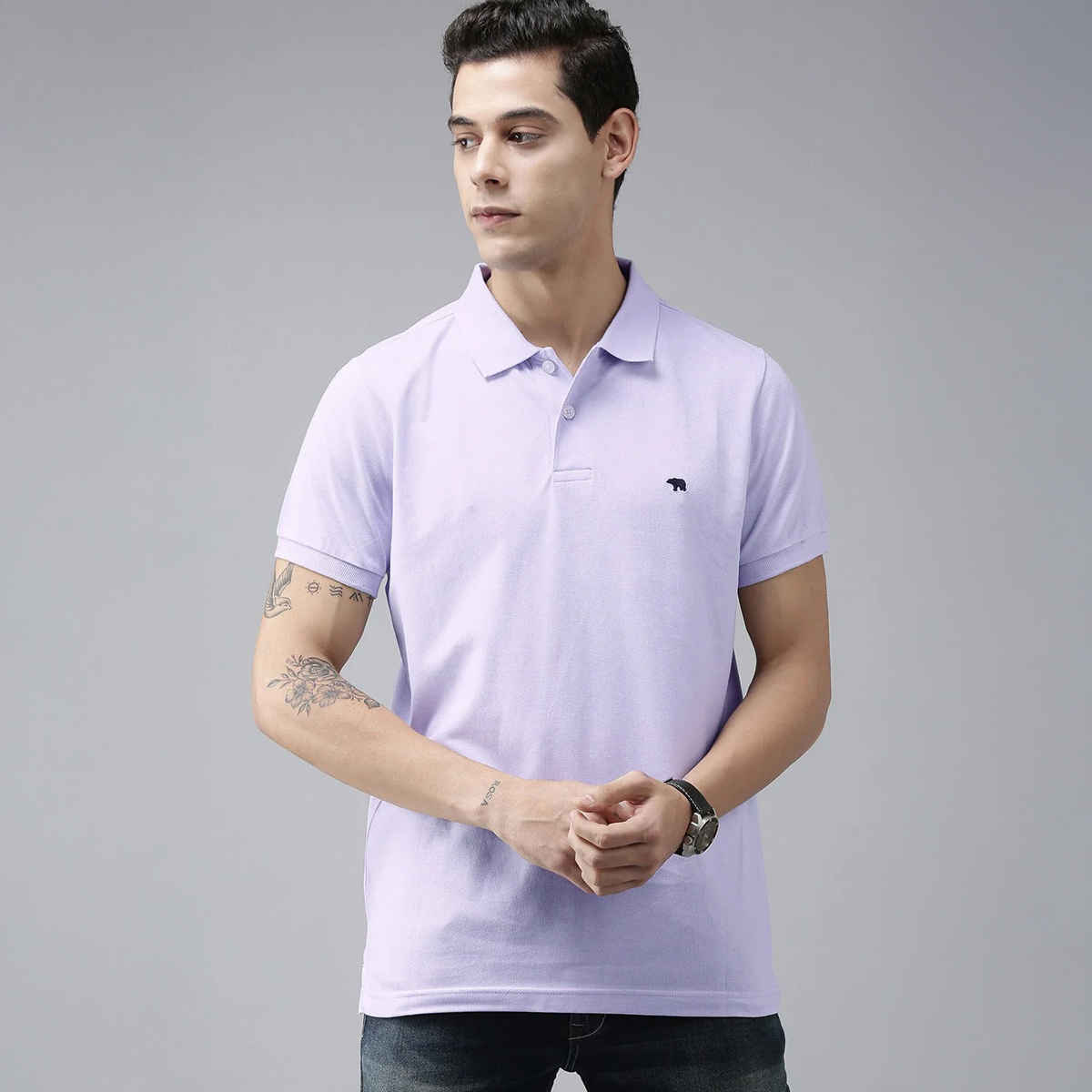The Bear House Men Slim Fit Overdyed Polo T-shirt - Violetta | Purple | XL