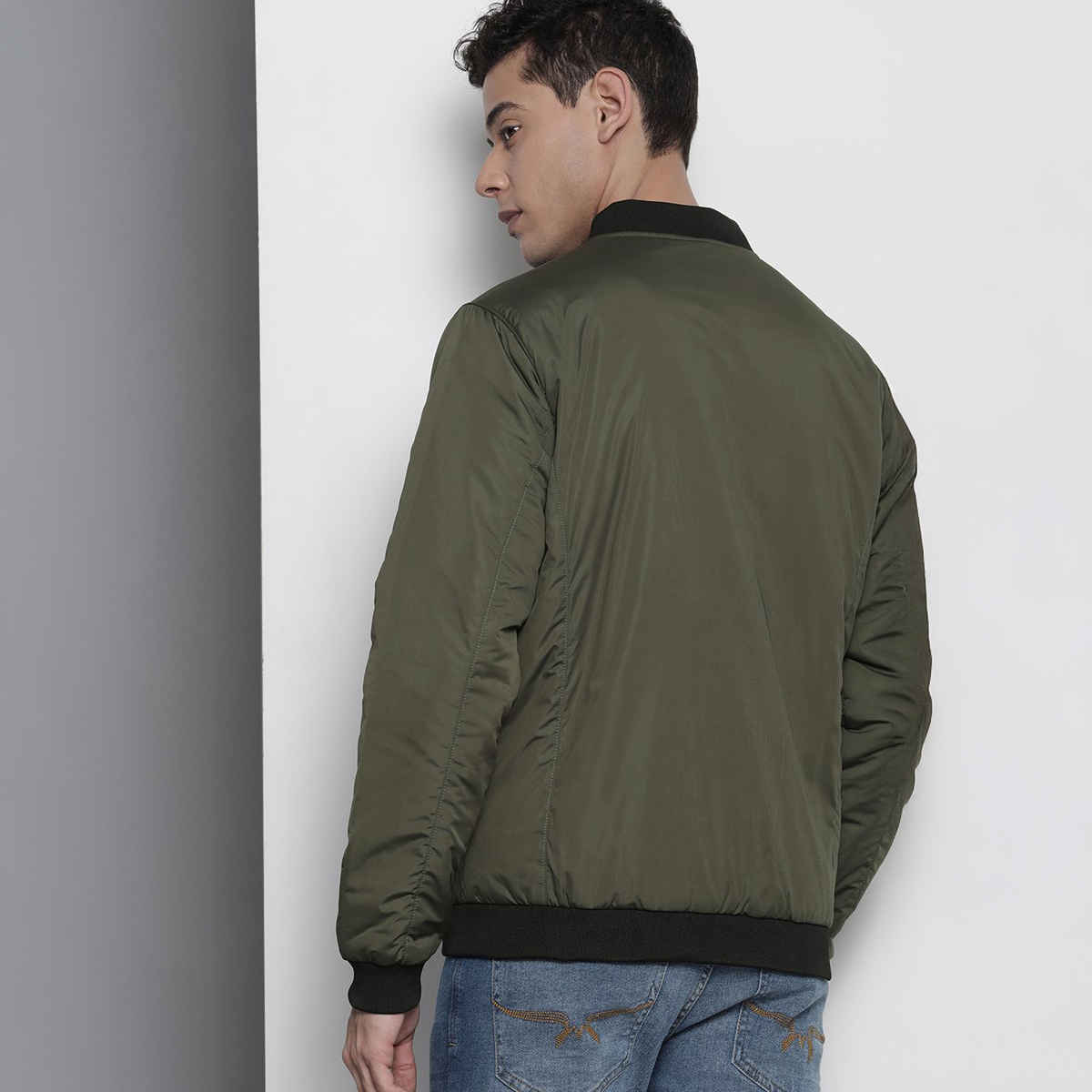 The Indian Garage Co Men's Slim Solid Jacket | Olive - M