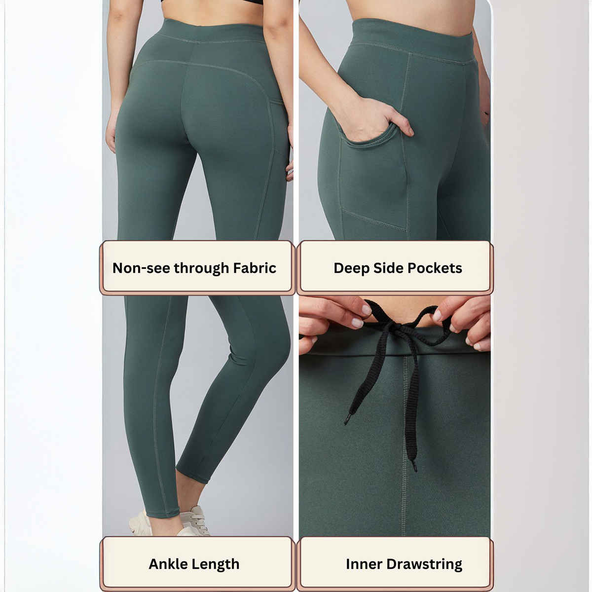 Blinkin Women's Gym Pants & Tights - Dark Green | Stretchable | With Side Pockets | XXl