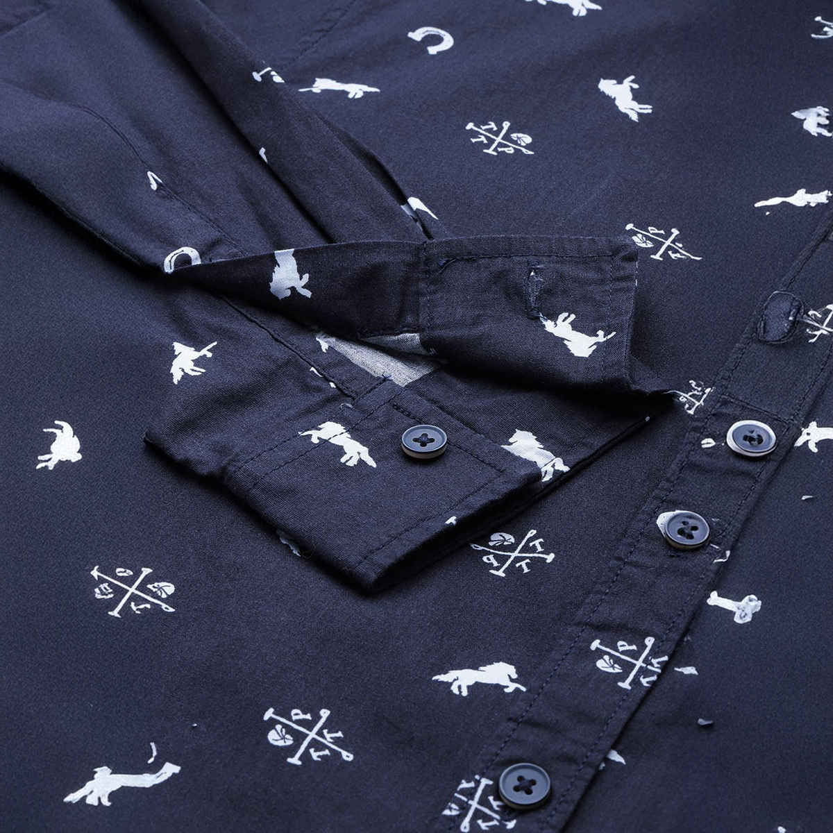 The Indian Garage Co Men's Regular Fit Animal Print Casual Shirt | Navy Blue - M