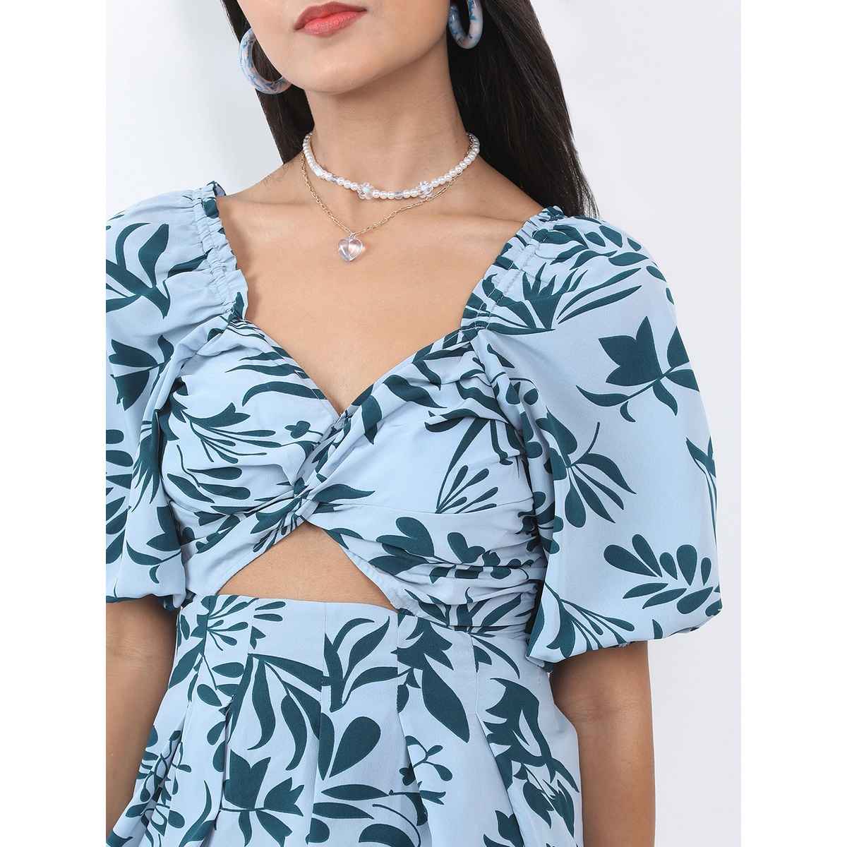 Ketch Women's Sweetheart Neck Floral Printed Dress | Blue - S