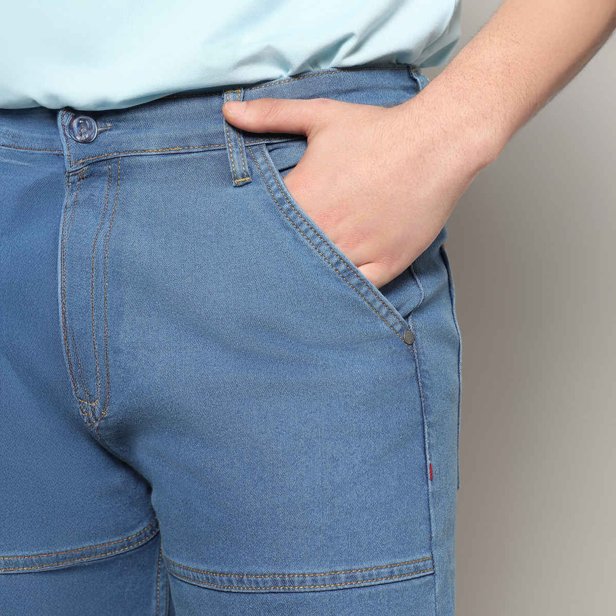 Campus Sutra Men's Panel Patch Pocket Denim Jeans | Blue - 34