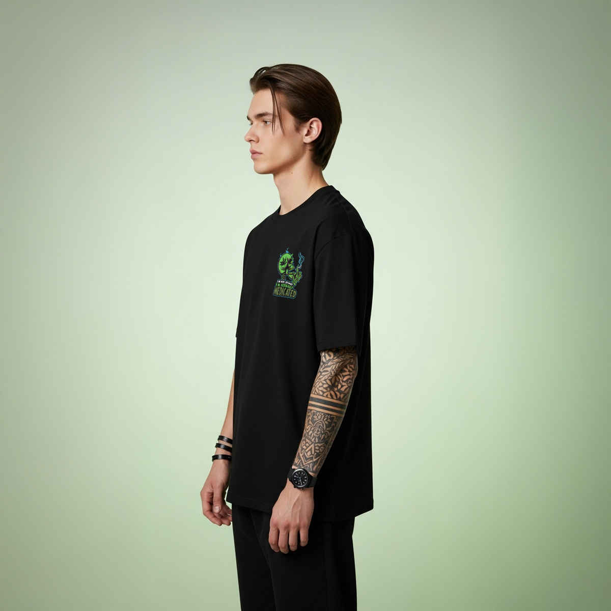 BENNY BROOKS Men's Round Neck half sleeve Oversized T-shirt |AA(ARN)BLACK144 | Black - M